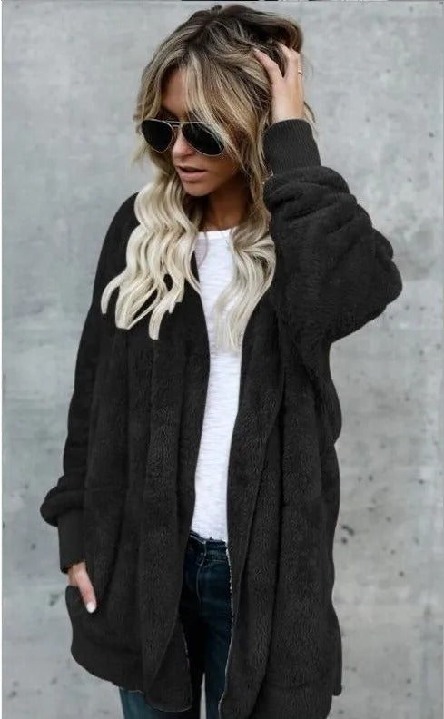 Elarova | FleeceCardigan | Superweicher lässiger FleeceCardigan mit Kapuze für Damen
