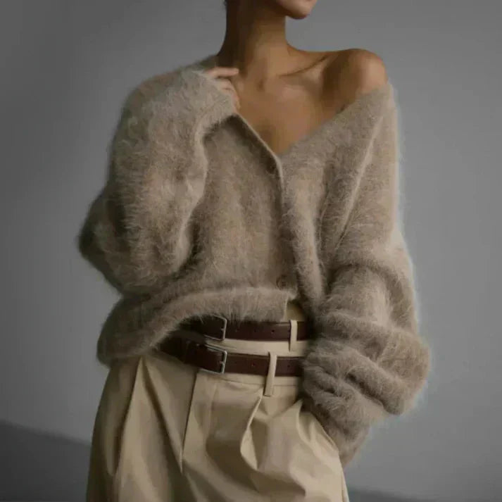 Elarova | Fluffy gestrickte Damenstrickjacke