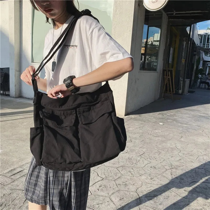 Elarova | Frauen Vintage Handtasche Canvas Teenager Schulter Tote Taschen Lieferdienst Tasche Damen Lässige Handtasche Crossbody Geldbörse