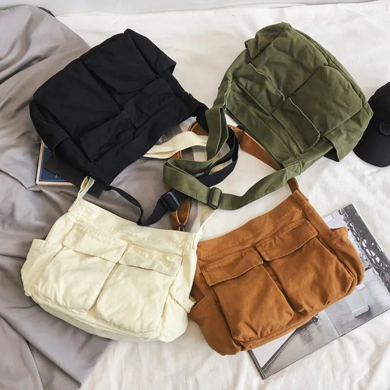 Elarova | Frauen Vintage Handtasche Canvas Teenager Schulter Tote Taschen Lieferdienst Tasche Damen Lässige Handtasche Crossbody Geldbörse