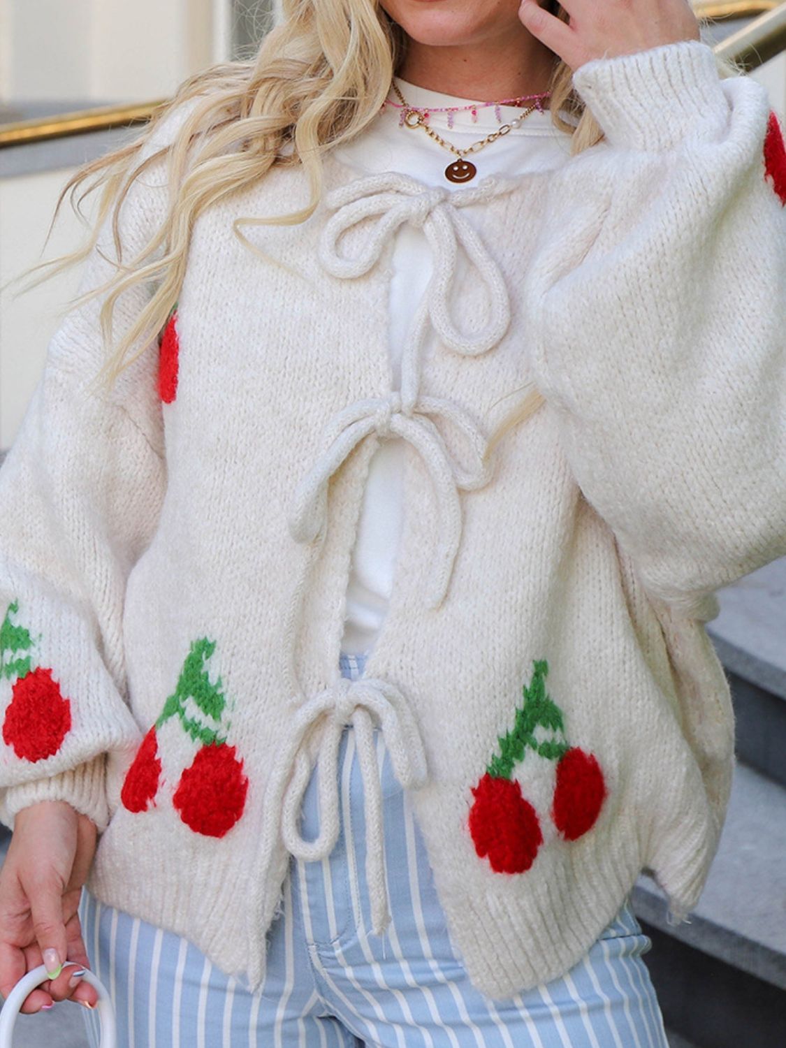 Damen Cardigan Langarm Rundhalsausschnitt Kirschfarben - Norvielle