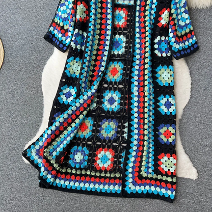 Elarova | Gehäkelte Lange Granny Square Strickjacke