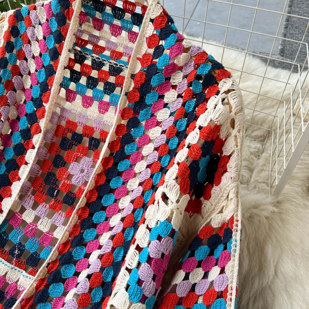 Elarova | Gehäkelte Lange Granny Square Strickjacke