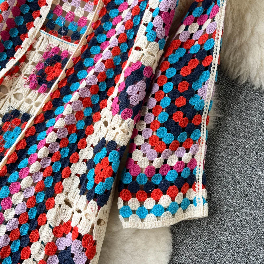 Elarova | Gehäkelte Lange Granny Square Strickjacke