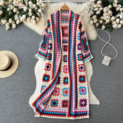 Gehäkelte Damen Strickjacke Granny Square Lang - Norvielle