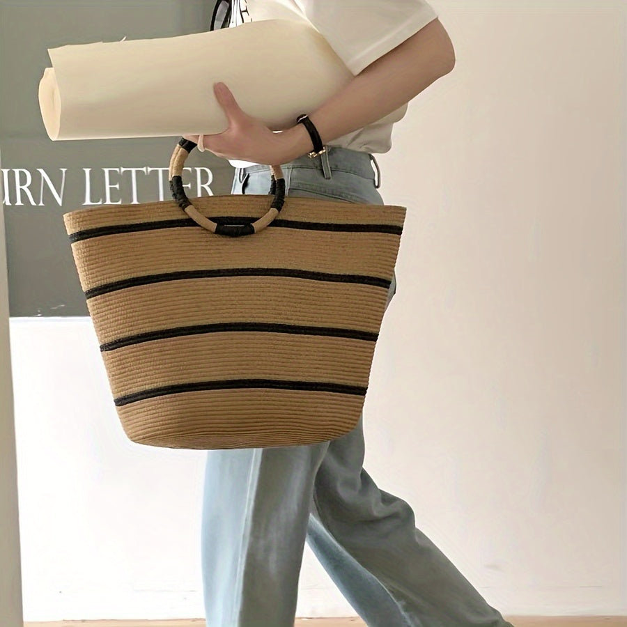 Elarova | Gestreiftes Woven Tote Bag Für Damen Leicht Und Geräumig