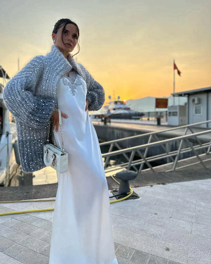 Elarova | Gestrickte Pulloverjacke mit Pailletten