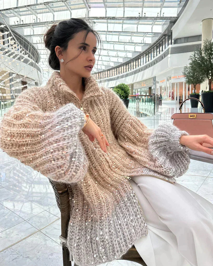 Elarova | Gestrickte Pulloverjacke mit Pailletten