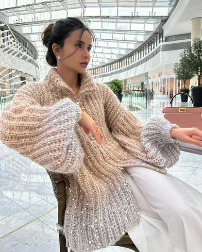 Elarova | Gestrickte Pulloverjacke mit Pailletten
