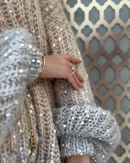 Elarova | Gestrickte Pulloverjacke mit Pailletten