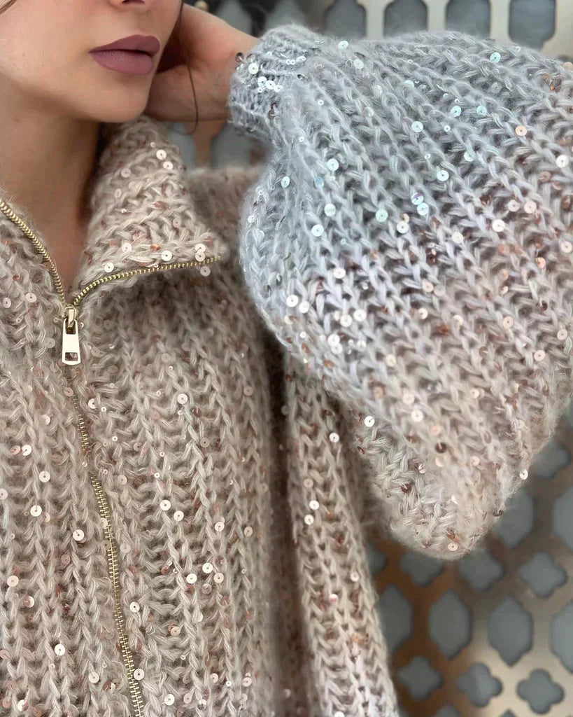 Elarova | Gestrickte Pulloverjacke mit Pailletten