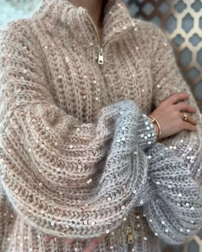 Elarova | Gestrickte Pulloverjacke mit Pailletten