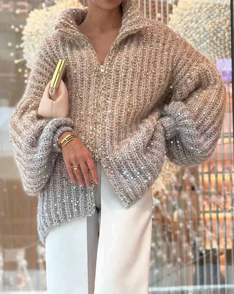 Elarova | Gestrickte Pulloverjacke mit Pailletten