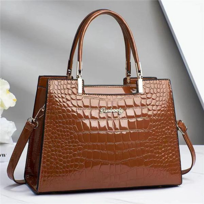 Elarova | Glänzende Tote Bag mit Krokodilmuster und langem Riemen