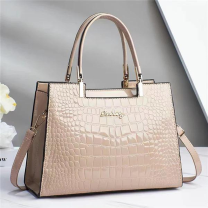 Elarova | Glänzende Tote Bag mit Krokodilmuster und langem Riemen