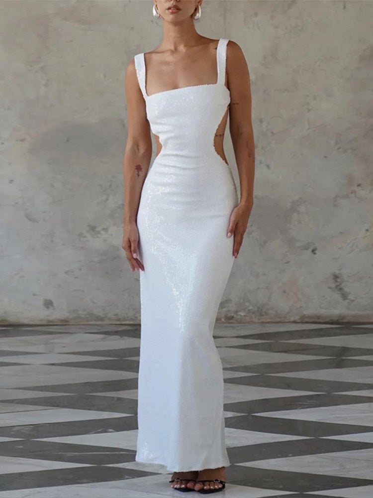 Elarova Glitzer-Neckholderkleid mit quadratischem Ausschnitt und offenem Rücken
