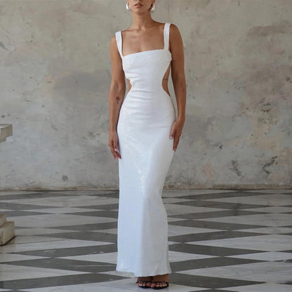 Norvielle Damen Glitzer-Kleid Quadratischer Ausschnitt Offener Rücken - Norvielle