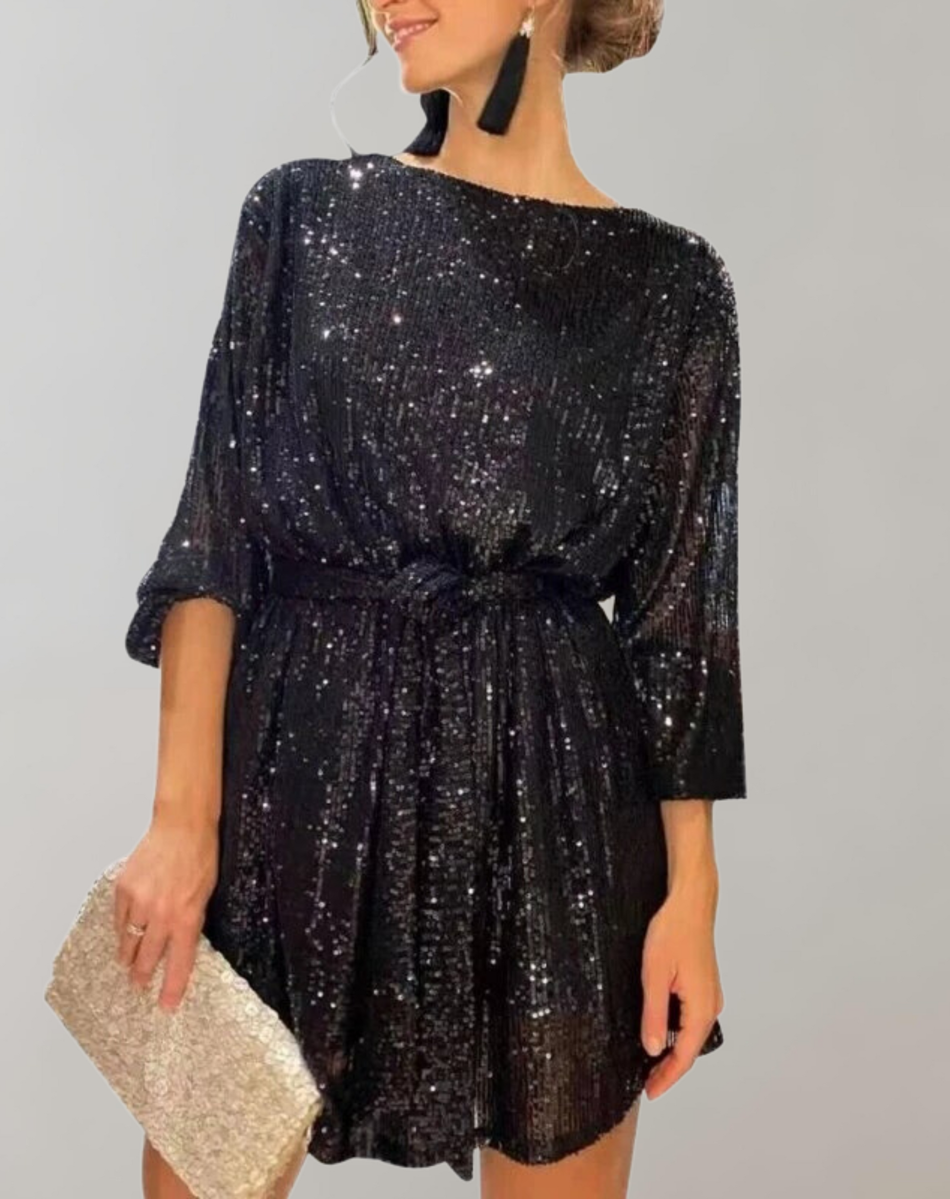 Damen Paillettenkleid Glitzernd Schwarz - Norvielle