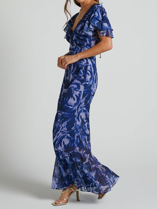 Norvielle Damenkleid Glockenärmel V-Ausschnitt - Norvielle
