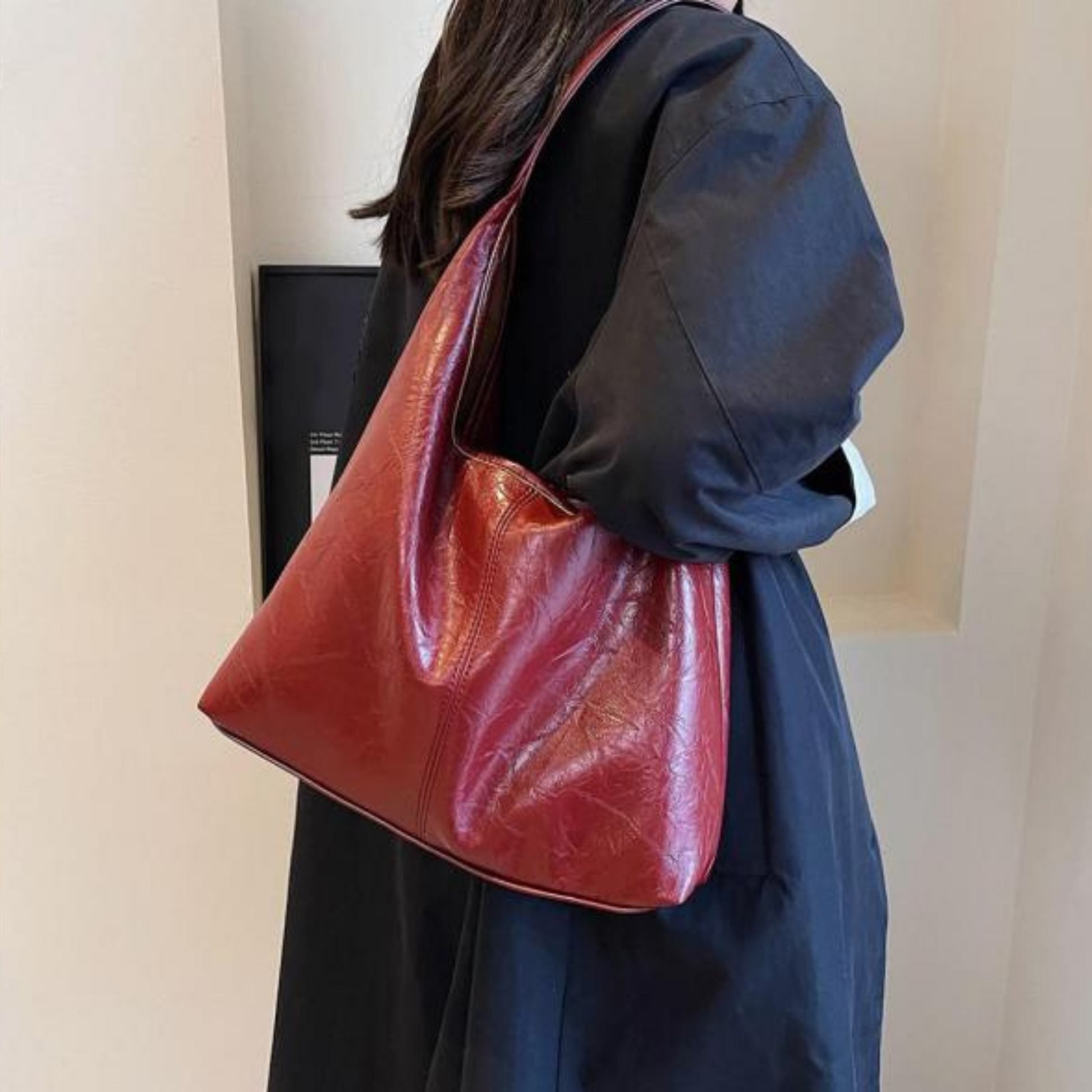Elarova | Groß Kunstleder Umhängetasche Damenhandtasche