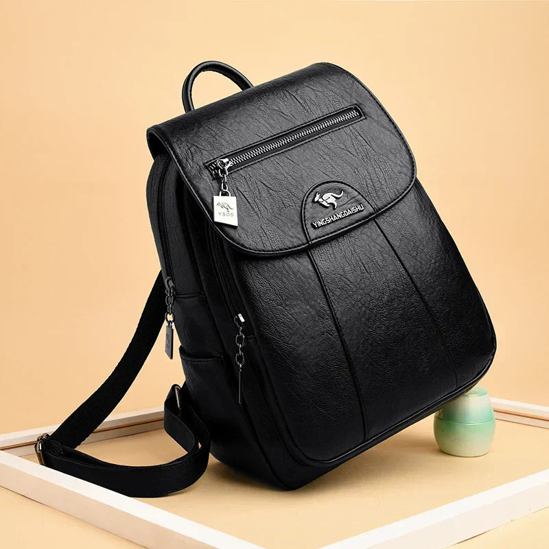 Damen Leder Rucksack Mit Diebstahlschutz Groß Schwarz - Norvielle