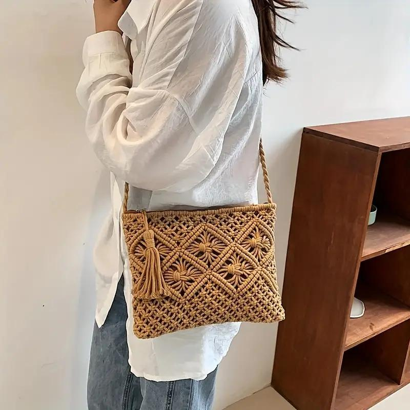 Elarova | Häkeltasche, Quaste, gewebt, Crossbody Bag, Umhängetasche