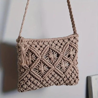 Elarova | Häkeltasche, Quaste, gewebt, Crossbody Bag, Umhängetasche