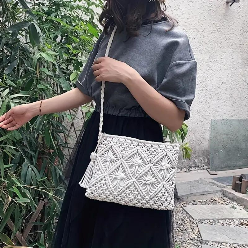 Elarova | Häkeltasche, Quaste, gewebt, Crossbody Bag, Umhängetasche