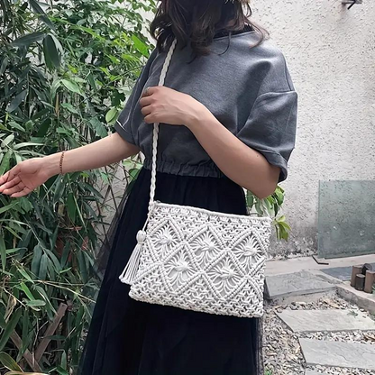 Elarova | Häkeltasche, Quaste, gewebt, Crossbody Bag, Umhängetasche