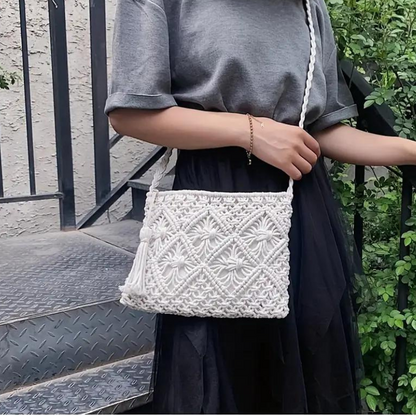 Elarova | Häkeltasche, Quaste, gewebt, Crossbody Bag, Umhängetasche