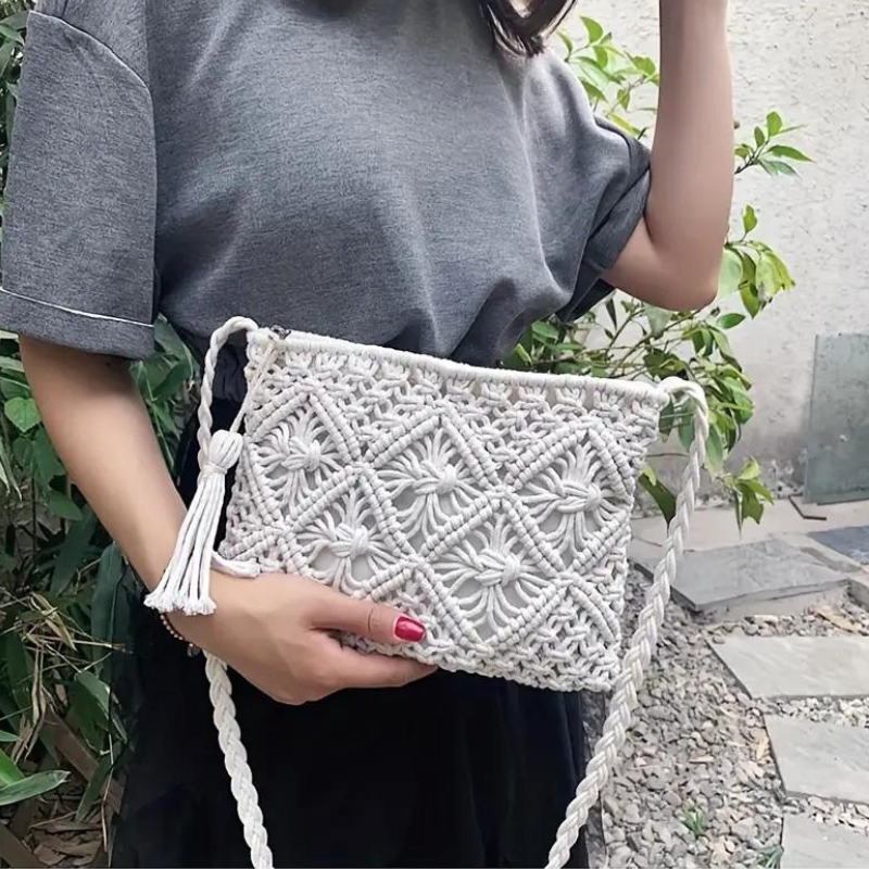 Elarova | Häkeltasche, Quaste, gewebt, Crossbody Bag, Umhängetasche