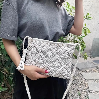 Elarova | Häkeltasche, Quaste, gewebt, Crossbody Bag, Umhängetasche