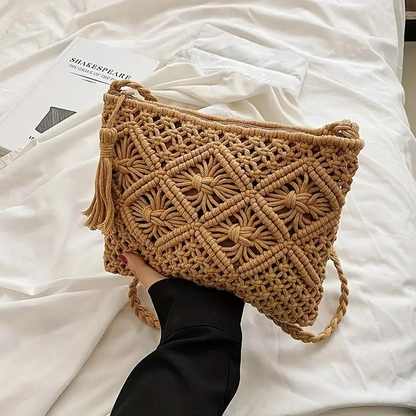 Elarova | Häkeltasche, Quaste, gewebt, Crossbody Bag, Umhängetasche