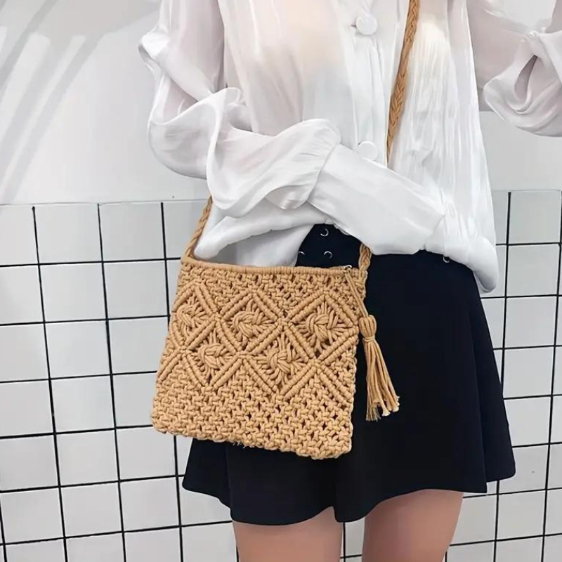 Elarova | Häkeltasche, Quaste, gewebt, Crossbody Bag, Umhängetasche