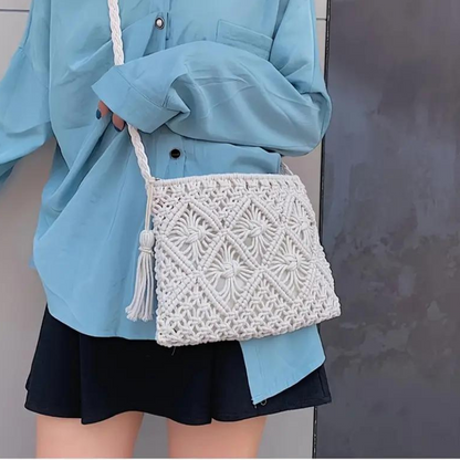 Häkeltasche Quaste Crossbody Bag Gewebt Beige - Norvielle