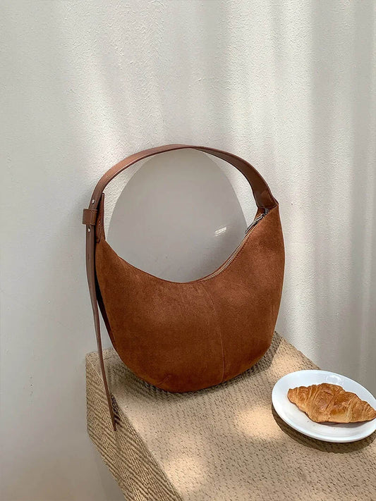 Norvielle Damen Halbmondhandtasche Wildleder - Norvielle