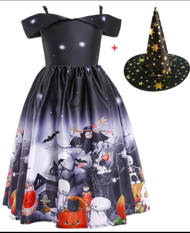 Elarova Halloween Prinzessin Kleid mit Halloween-Druck