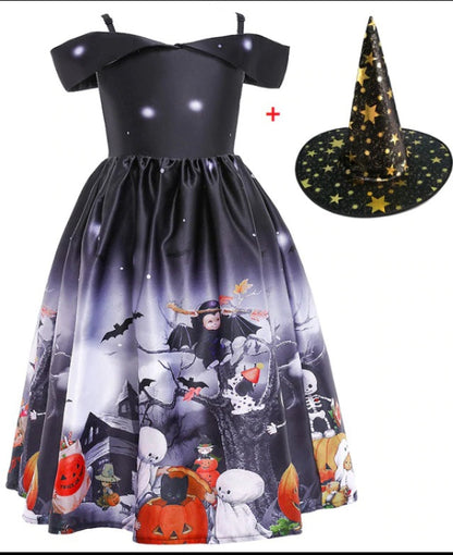 Elarova Halloween Prinzessinnenkleid mit Halloween-Muster