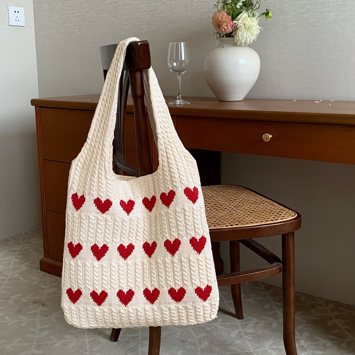 Norvielle Damen Stricktasche Herzmotiv Handgefertigt - Norvielle
