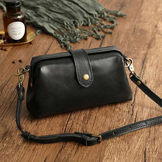 Norvielle Damen Handtasche Echtes Leder Schwarz - Norvielle