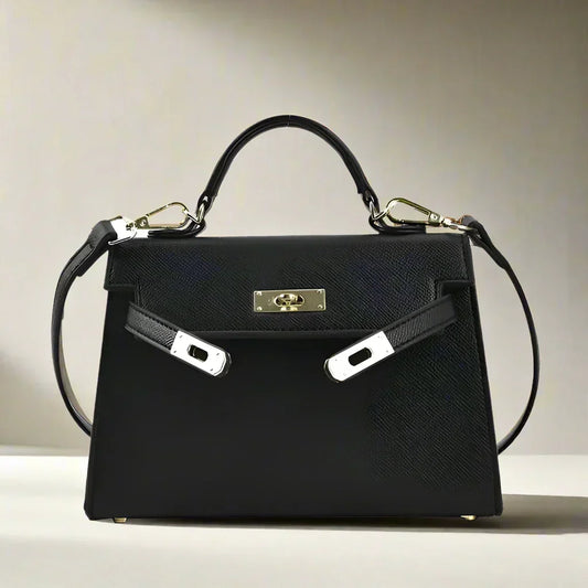 Leder Handtasche Damen Echtes Leder Strukturiert Schwarz - Norvielle