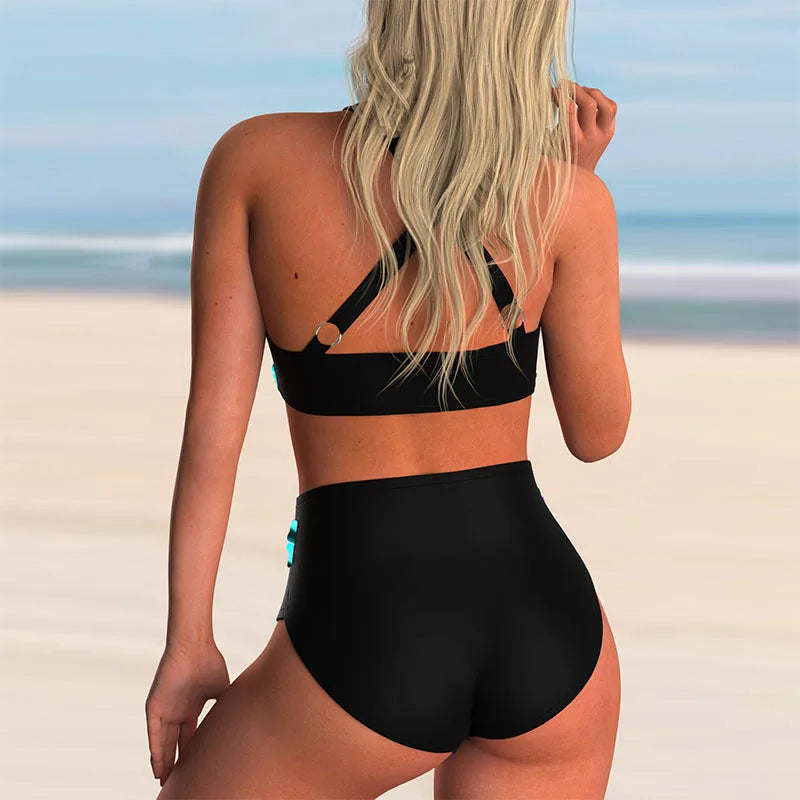 Elarova | Hoch tailliertes Push-Up-Halter-Bikini-Set für Damen