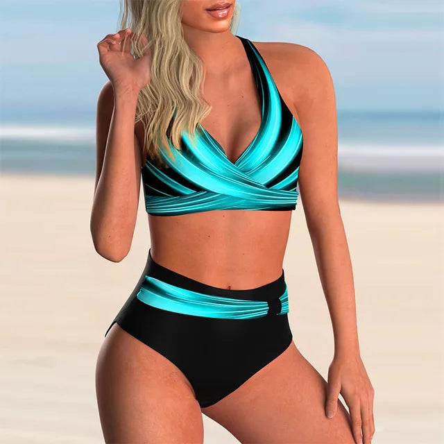 Elarova | Hoch tailliertes Push-Up-Halter-Bikini-Set für Damen