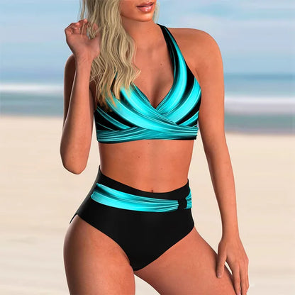 Elarova | Hoch tailliertes Push-Up-Halter-Bikini-Set für Damen