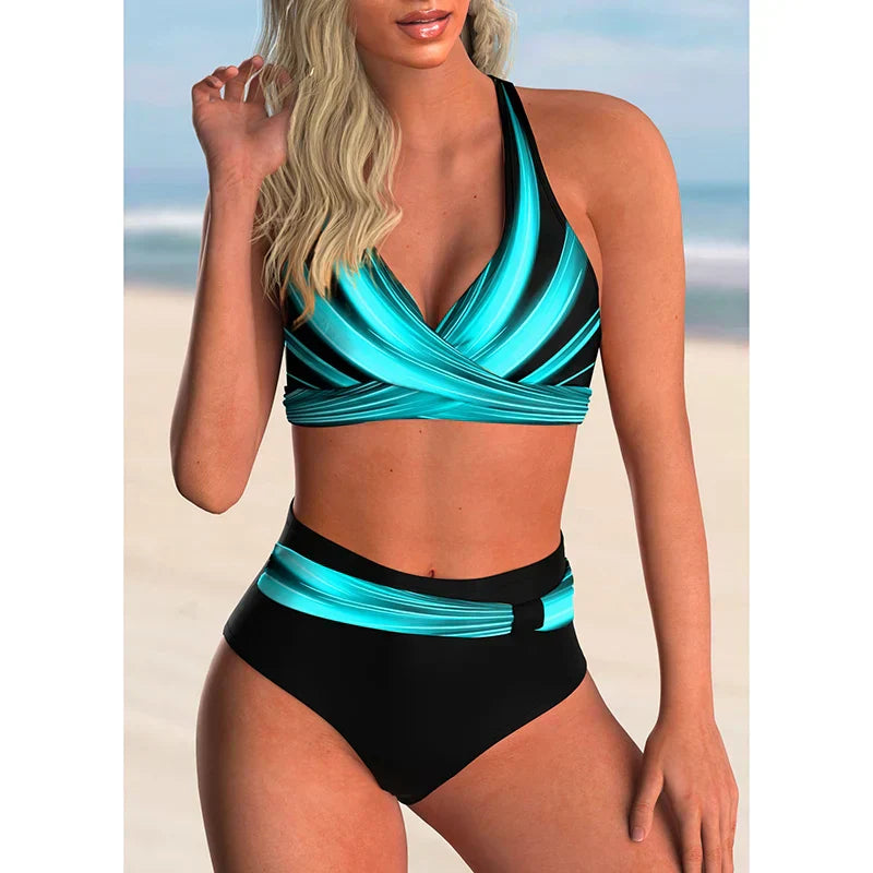 Damen Push-Up-Halter-Bikini-Set Hochtailliert - Norvielle