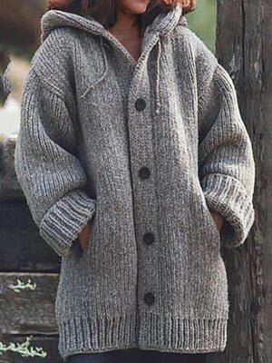 Elarova | Hutkragen Schlichte, locker sitzende, langärmelige Strickjacke