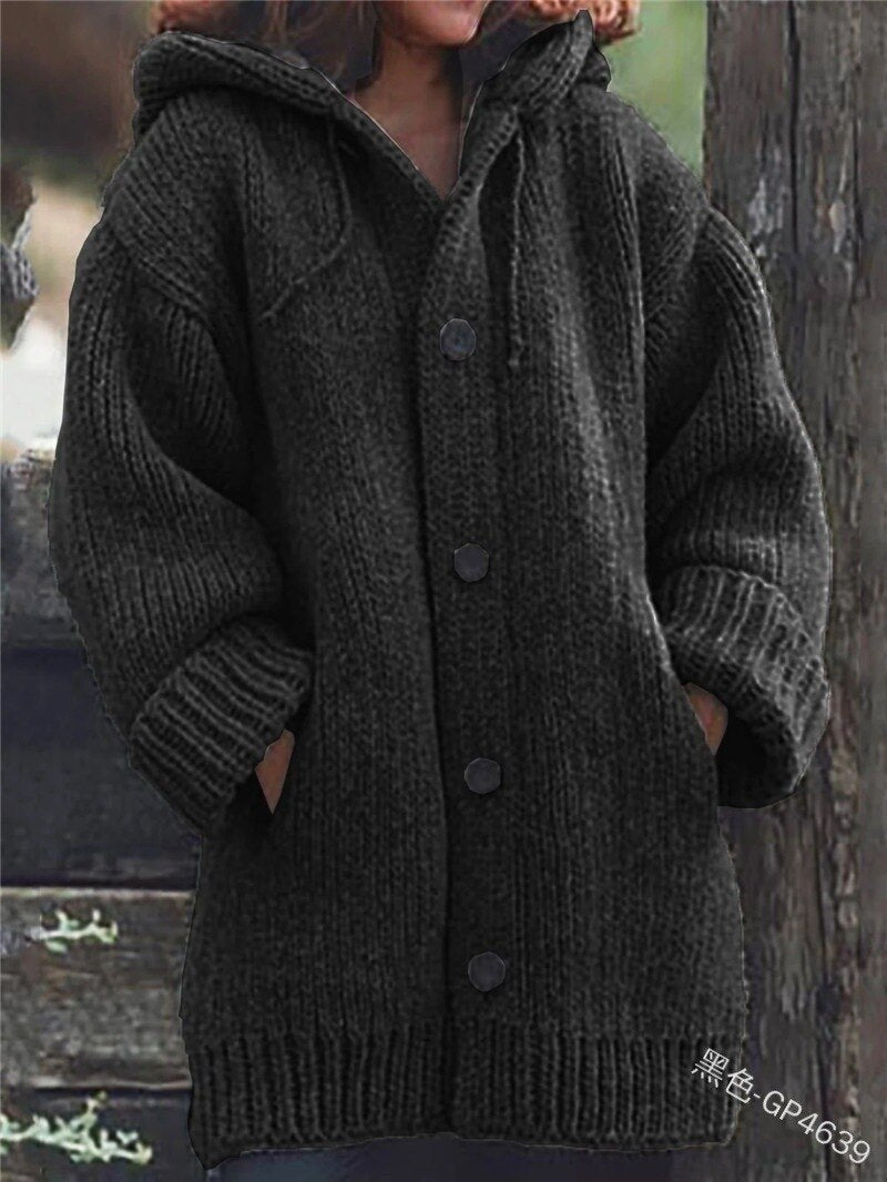 Elarova | Hutkragen Schlichte, locker sitzende, langärmelige Strickjacke