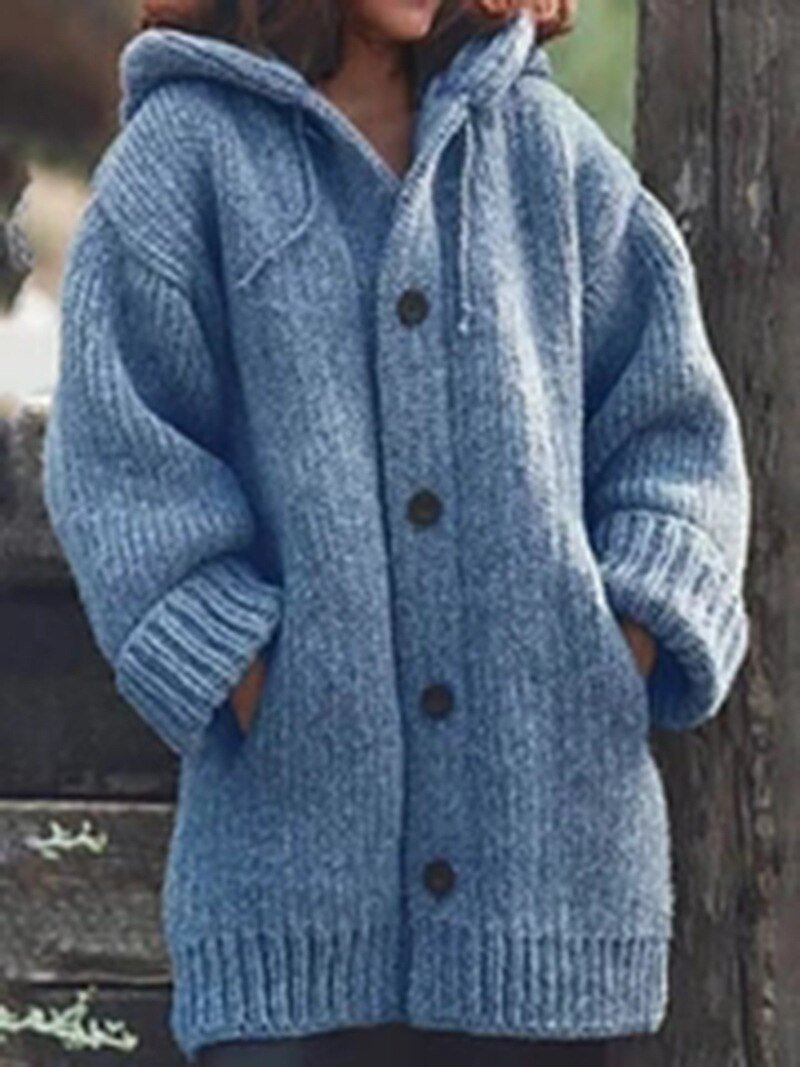 Elarova | Hutkragen Schlichte, locker sitzende, langärmelige Strickjacke