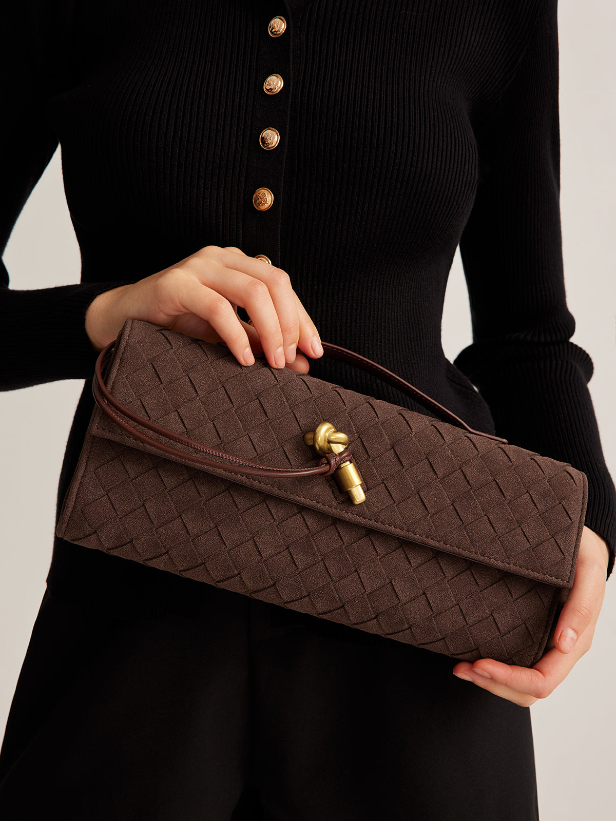 Norvielle Damen Klappclutch aus Wildleder Schwarz - Norvielle