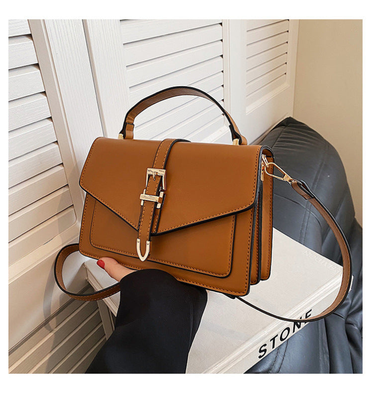 Norvielle Damen Schultertasche Leder Schnalle Braun - Norvielle